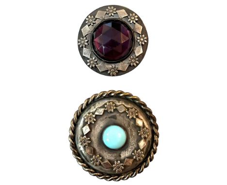 2 Large early 20th century nice large jewel/Gay 90 buttons. This lot includes a turquoise glass center with a double border a