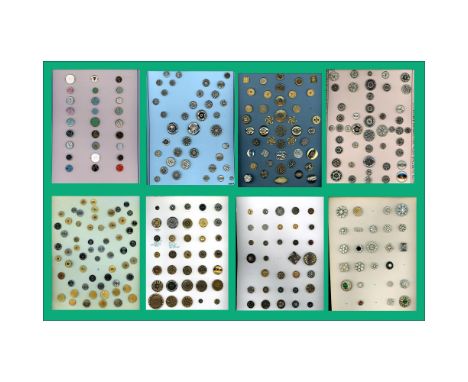 8 Cards of 19th and 20th century brass and white metal. This lot includes a variety of metal buttons in assorted sizes, shape
