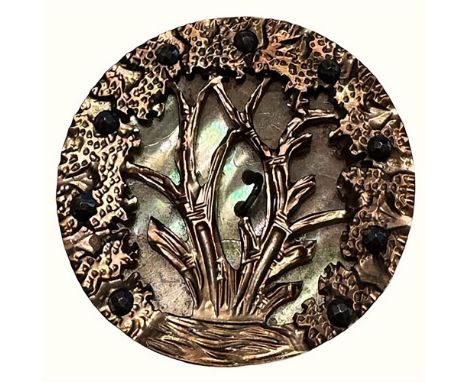 1 Large 19th century two piece pearl carved tree button. This button is not only a beautifully crafted and carved colored and
