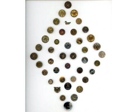 42 Small mostly 19th century metal bird buttons. Here is a nice card of assorted birds and activities. This card includes nic
