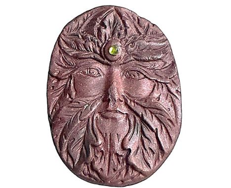 1 large 21srt century brown resin like material button. This cool and detailed Greenman button is accented with lime green pa