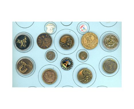 12 S/M/L mostly 19th century mostly Gnome buttons. This card consists of Gnomes and Fairies and includes several scarce examp