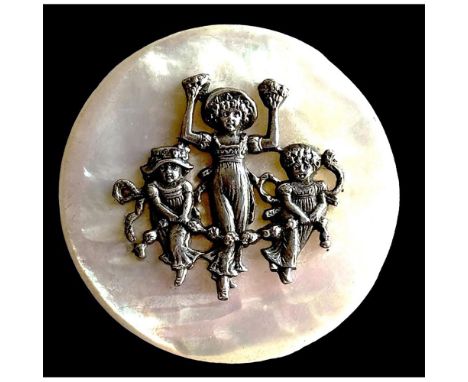 1 Large 19th century button with a Kate Greenaway design. There are not a lot of Kate Greenaway buttons on pearl and there ar