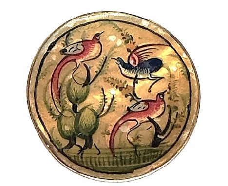 1 Large 1930's hand painted pearl button from Persia. Persian paintings on pearl were lacquered over to protect the painted s
