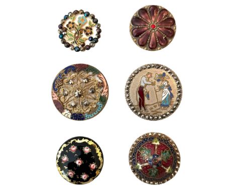 6 Medium &amp; large 19th century enamels including pictorial. This lot includes several nice examples of 19th century enamel
