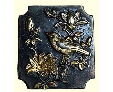 1 large medium 18th century Shakudo bird button. There are two particular Japanese metal works types one is Shibiuchi and the