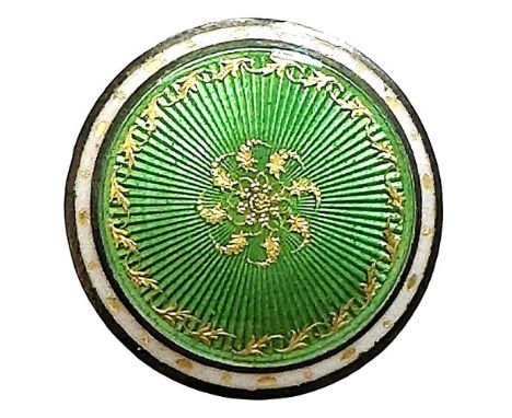 1 Large late 19th century green enamel and foil enclosed button. Here is an exquisite example of Guilloche enamel. Guilloche 