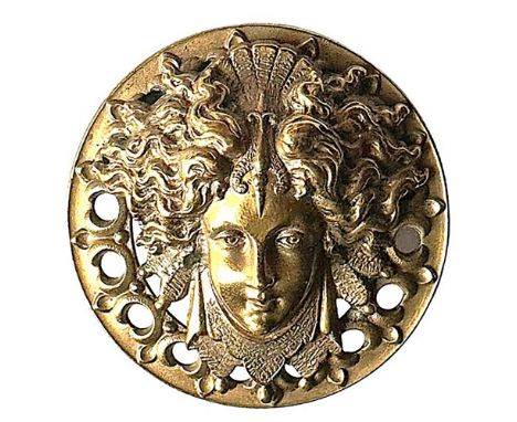 1 Large 19th century pierced brass head. This example appears to be Medusa with that snake like hair. The high relief and det