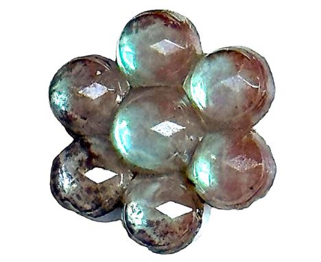 1 Small size early 20th century Saphiret overlay button. Saphiret glass is highly collectible and this nice example is a rose