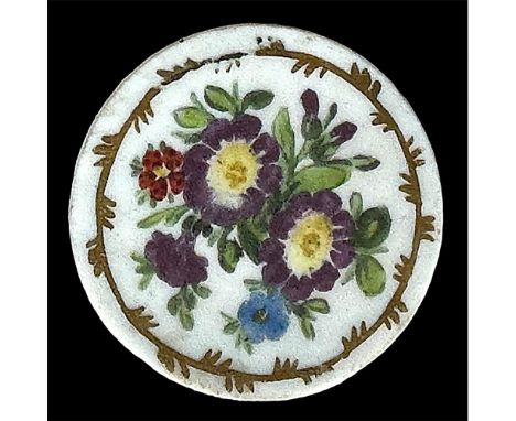 1 Large 18th century hand painted porcelain button. This large 4 hole back 18th century porcelain is attributed to the Royal 