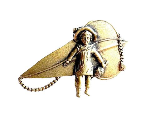 1 Large late 19th/early 20th C. gilded brass "Kite Girl" button. Here is button you do not see very often, this beautifully g