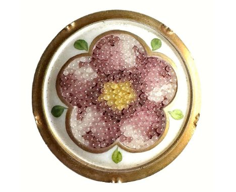 1 Large medium early 20th century CORALENE glass button. Coralene glass is made of tiny little beads of glass that are cement