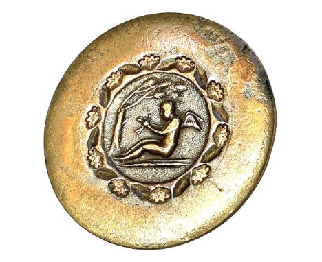 1 Large 18th century scarce figural button made of copper. Here is a handcrafted copper button from the 18th century with a m