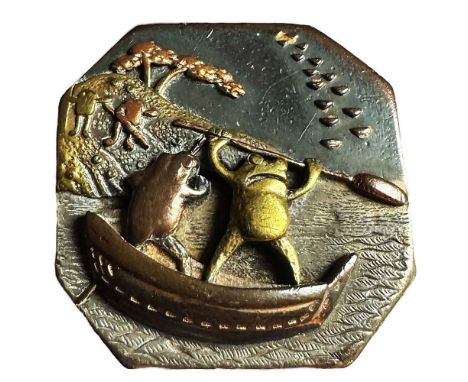 1 Large medium 19th century Shakudo button of Frogs. Here is a very cool Japanese metal works button known as Shakudo. The mo