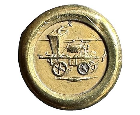 1 Small early 19th century brass pictorial button of a Plow. Here is another pictorial button in brass from the early 19th ce