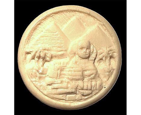 1 Large hand carved self shanked Sphinx and Pyramid button. This is a very cool button for any collector. This subject matter