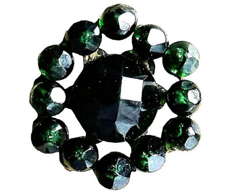 1 Small 19th century riveted glass button. Here is a true rarity if there is any. Riveted glass in colored glass is not at al