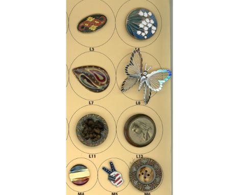9 Medium &amp; Large 19th &amp; 20th century buttons including enamel. This lot includes a beautiful enamel lily of the valle