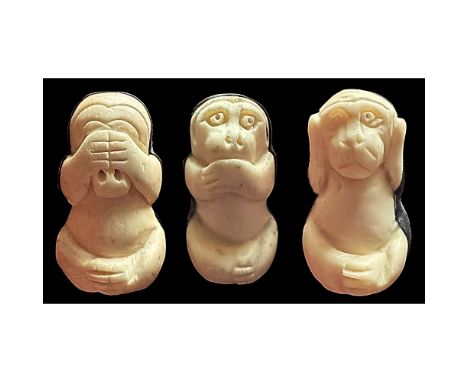 3 Large 20th century realistic Monkey buttons. This set was finely crafted by an unknown artist to us. The high relief carvin