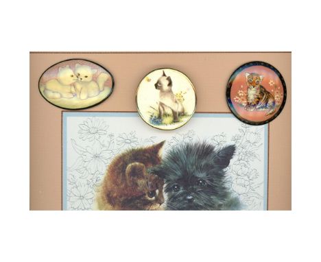3 Large 20th century examples of Russian lacquer CATS. This small card includes a cute extra large Japanese Satsuma style but