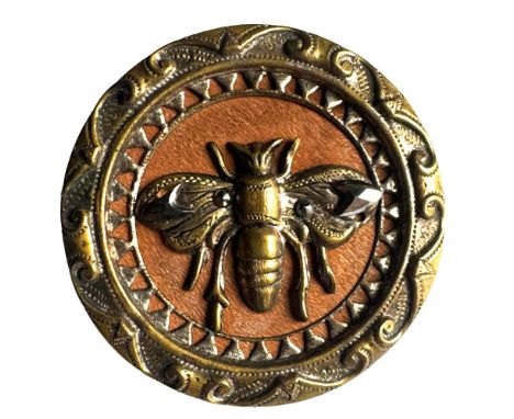 1 Large 19th century brass setting depicting a Bumble Bee. Here is a striking and detailed button of a Bee in brass over a li