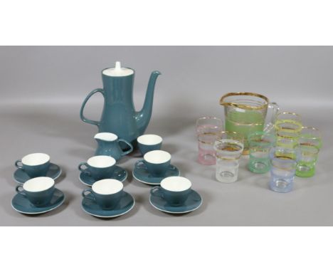 A Poole six place coffee set, a decorative lemonade set and a glass barleytwist walking stick A.F.