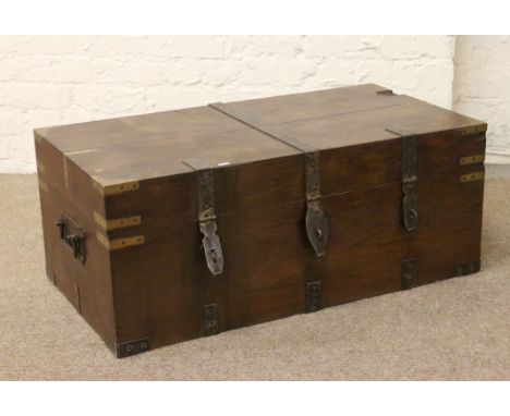A early C19th iron and brass bound military campaign trunk.