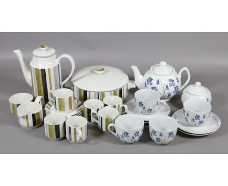 A Staffordshire Midwinter part tea service and a blue bell decorated part tea service.