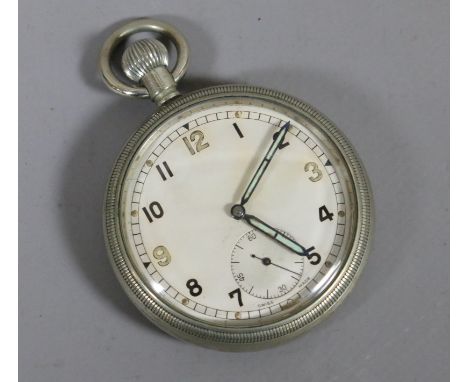 A military issue pocket watch with luminous pointed baton hands subsidiary seconds and inscribed to the case back with the br