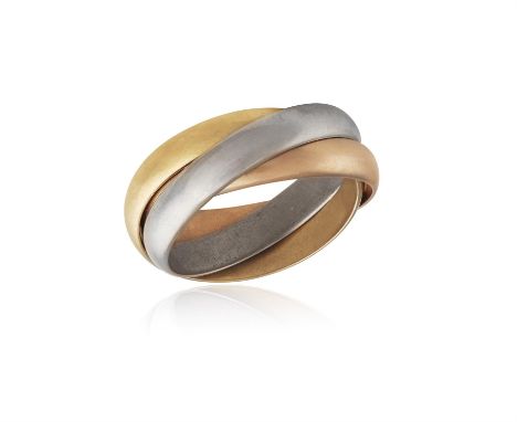 CARTIER: A TRINITY 'MUST DE CARTIER' RINGComposed of three polished interlocking bands in either yellow, rose or white gold, 