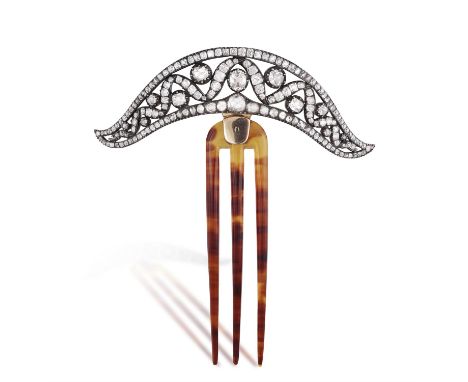 A MID-19TH CENTURY DIAMOND HAIR ORNAMENT, CIRCA 1860The three-pronged comb (possibly tortoiseshell), surmounted by an openwor