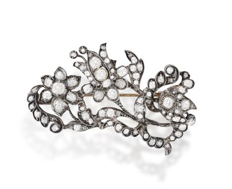 A LATE 19TH CENTURY DIAMOND BROOCH, CIRCA 1880Of floral design, set throughout with old brilliant, cushion and rose-cut diamo