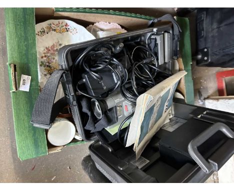 A Canon VM-E70 video camera and recorder, cased together with box of assorted ceramics, glass and other items