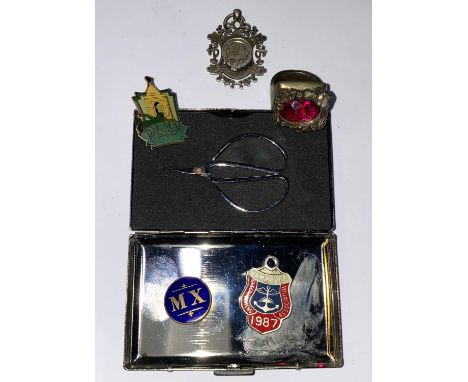 A hall marked silver watch fob medallion, badges enamel and others etc 