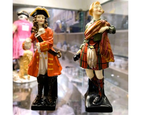 Royal Doulton: 'Scotch Girl' HN1264, rare figure, glued head, 'Captain' HN778 rare figure (hands lost, arm glued) 