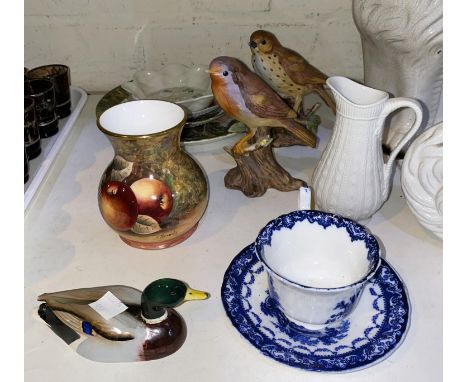 James Skerrett: A Royal Worcester hand painted vase with fruit, height 10cm and a selection of miniature and decorative china