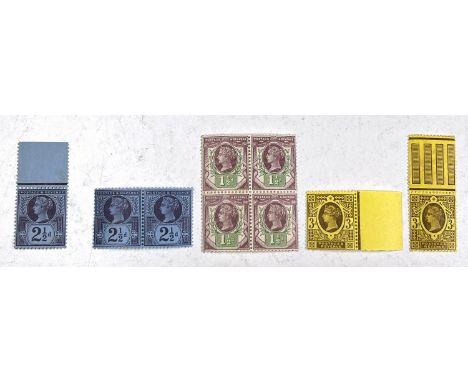 GB: QV, 1 1/2d SG 198 block of 4, U/M. 5 further stamps all U/M except light hinge mark to border of 3d 