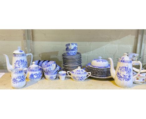 A West German blue and white tea service with gilt boarders 