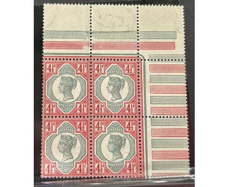 GB: QV, 4 1/2d SG 206, corner block of 4, U/M, light hinge mark to border&nbsp; 