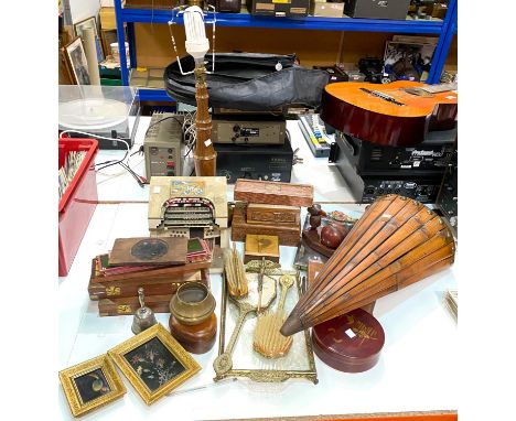 A selection of wooden boxes and treen; magic lantern slides; etc. 