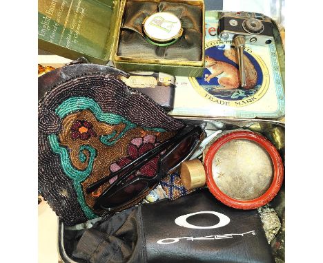 A tripod camera novelty lighter and other collectables, designer sunglasses etc 