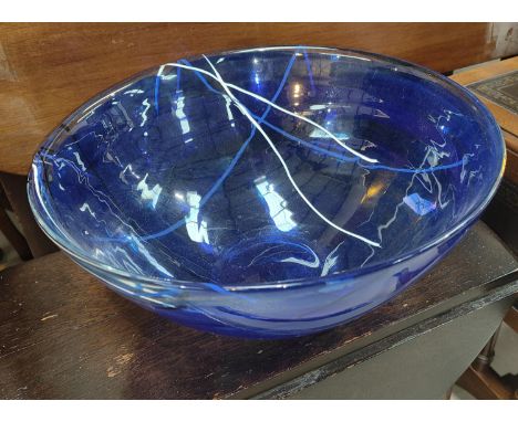 KOSTA BODA: a large Swedish art glass bowl in blue, 34cm in diameter 