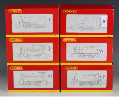 Four Hornby gauge OO 0-4-0 tank locomotives, comprising R.2597, R.2304, R.2439 and R.3091, together with two diesel shunters,