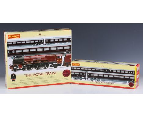 A Hornby gauge OO R.2370 The Royal Train pack and an R.4197 The Royal Train coach pack, all boxed with instructions and tissu