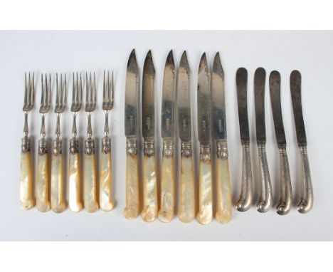 A set of six late Victorian silver and mother-of-pearl handled fruit knives and forks, Sheffield 1900 by Allen &amp; Darwin, 