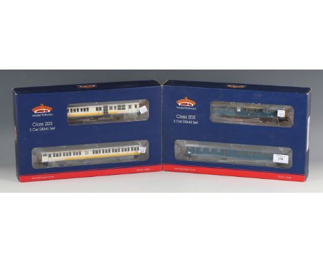 Two Bachmann Branch-Line for Kernow Model Rail Centre gauge OO DCC Class 205 two car DEMU sets, comprising No. 31-238Z, BR bl