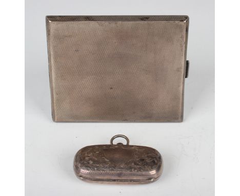 A George V silver engine turned rectangular cigarette case, Birmingham 1925 by Adie Brothers Ltd, length 9.7cm, and a silver 