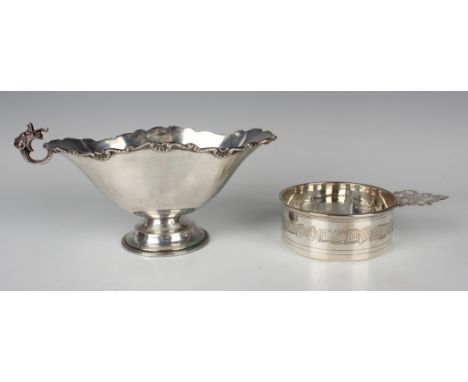 A 20th century sterling silver child's christening bowl of circular form, the side engine turned with a row of alphabet block