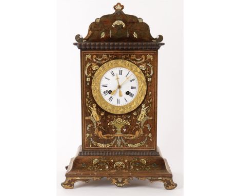 
	
		Y&nbsp;A Louis Philippe rosewood, cut brass and ivory inlaid striking mantel clock, the case with scrolling arch top and