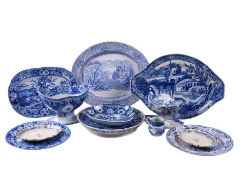 
	
		A miscellaneous selection of Staffordshire blue and white printed pottery, various dates, early to mid 19th century, inc